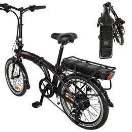 HUOJIANTOU Bici elettriches Foldable City Bike Unisex Adulto 20' Nero, Shimano a 7 velocit adatta Bici elettrica Motore 250W Grande Schermo LCD Per Adulti E Adolescenti Carico massimo: 120 kg