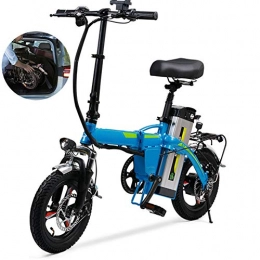 Fxwj Bici elettriches Fxwj Bicicletta Elettrica con Telecomando14 Pollici in Alluminio Smart Folding Portatile E 48V 3.0Ah Batteria al Litio E-Bike Pieghevole, Blu