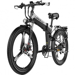 HAOYF Bici elettriches HAOYF Mountain Bike Elettrico, Bicicletta Elettrica Professionale Pieghevole da 26 '' 400W con Batteria agli Ioni di Litio Rimovibile 48V 10Ah, E-Bike con Cambio A 21 velocità per Adulti, Grigio