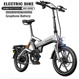 HSJCZMD Bici elettriches HSJCZMD Elettrica Pieghevole Bici, Bici elettrica 48v per Uomini e Donne, 2 Ore Fast Charge, Bici elettrica da 16 Pollici per i Bambini, GPS antifurto per Biciclette, Argento