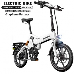 HSJCZMD Bici elettriches HSJCZMD Elettrica Pieghevole Bici, Bici elettrica 48v per Uomini e Donne, 2 Ore Fast Charge, Bici elettrica da 16 Pollici per i Bambini, GPS antifurto per Biciclette, Bianca