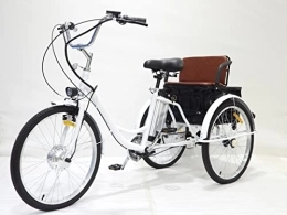 MAYIMY Bici Il triciclo elettrico da 24 pollici con batteria al litio per adulti con sedile posteriore ibrido a 3 ruote cestello può essere utilizzato per genitori e anziani illuminazione a LED(WHITE, 36V12AH)