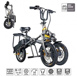 A&DW Bici Intelligente Motorino Elettrico, Pieghevole A 3 Ruote Bicicletta Elettrica con Display LED, Motore Brushless 3 Freno, agli Ioni di Litio (350W 10.4AH), 36v, dualbattery80km