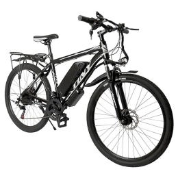 JINPRDAMZ Bici elettriches JINPRDAMZ Bicicletta elettrica da 26 pollici, 21 marce, bicicletta elettrica nera con sedile, motore da 250 W fino a 25 km / h, display screen e faro LED, tre modalità di guida, E-Citybike per adulti e