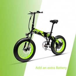 LANKELEISI Bici elettriches LANKELEISI X2000 48V 500W 10.4AH 20 x 4.0 Pollici Fat Tire 7 velocità con Shimano Shifting Lever Bici elettrica Pieghevole, per Mountain Bike Bici da Neve (Verde + 1 Batteria supplementare)