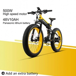 LANKELEISI Bici elettriches LANKELEISI XT 750 Plus 48V 10AH 500W Motore Nuovo Bici elettrica 26 '' 4.0 all'Ingrosso Tiro Ebike 27 velocità Neve MTB Pieghevole Bici elettrica (Giallo + 1 Batteria supplementare)