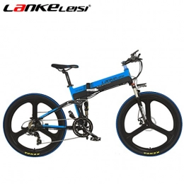 Lankeleisi XT750E-Bike Mountain Bike Elettrica,26pollici, Biammortizzata, 48V, 7Velocit, Batteria al Litio,Motore Elettrico 240Watt, Nero - blu