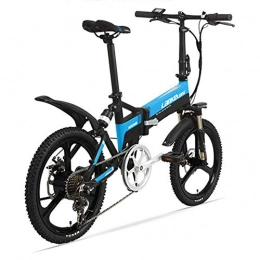 LETFF Bici elettriches LETFF adulti bicicletta elettrica pieghevole 50, 8 cm, batteria al litio 48 V 7 velocità uomini e donne mini pieghevole bicicletta elettrica, Blue
