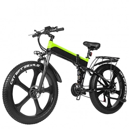 LIU Bici elettriches LIU Bicicletta elettrica Pieghevole da 1000 W per Adulti 26" Fat Tire 25 mph, Batteria al Litio Rimovibile Mountain Double Shock Pieghevole Ebike (Colore : Verde, Taglia : 48V 12.8Ah Battery)