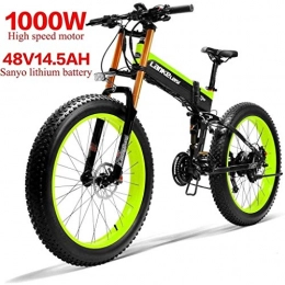 Logo Bici elettriches Logo 1000W Bici elettrica 26inch Fat Tire E-Bike 4.0 Bikes 48V14.5AH 27Speed Neve MTB Folding elettrici for Adulti Femmina / Maschio Citt Bicicletta (Color : Green)