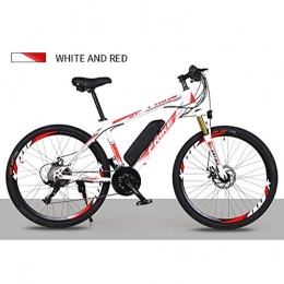 LOO LA Bici elettriches LOO LA 26" Mountain Bike Elettrica, 36v 8ah 250w Batteria al Litio, E-Bike 27 velocità e-Bike Pedal Assist, Front And Rear Dual Disc Brakes, White Red