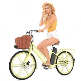 MC.PIG Bici MC.PIG Ciclomotore Elettrico da Donna da 24 Pollici City Ciclomotore Femmina, Batteria al Litio, Telaio per Bicicletta elettrica Bicicletta da Donna da Uomo in Stile Olandese (Color : Yellow)