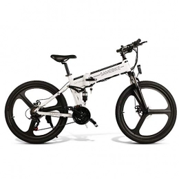 Mikonca Bici Mikonca - Bicicletta elettrica pieghevole da 26 pollici, 10, 4 Ah, 350 W, sistema di sospensione completa a 4 bar, Shimano 21 velocità, 499 WH, distanza massima 80 km (bianco)
