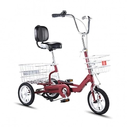 MQJ Bici MQJ - Bicicletta da crociera leggera con 3 ruote da 12 / 14", 3 ruote, per adulti, con cestino per la spesa e doppio freno, per anziani, donne, uomini e sport all'aria aperta, colore rosso, 35, 6 cm