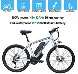 MRXW Bici MRXW Adulto Biciclette elettriche, Lega di Alluminio IP54 500W 1000W Bicicletta amovibilmente Ebike 48V / 13Ah Batteria Mountain Bike Litio / Interruttori Ebike, Blu, 500W