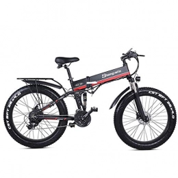 MX01 Bicicletta elettrica pieghevole a 26 pollici, motore potente 48V 1000W, mountain bike, bici grassa, bici da neve a pedalata assistita a 5 livelli (Red, 1000W 14.5Ah + 1 Batteria di ricambio)