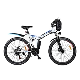 MYATU Bici Myatu Mountain bike da 26", per uomo e donna, con batteria da 36 V, 10, 4 Ah, Shimano a 21 marce (bianco)