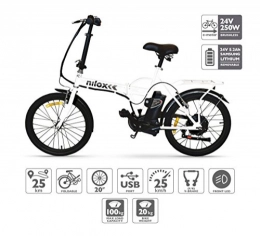 Nilox Bici Nilox Doc X1, Bicicletta Elettrica, E-bike, Bicicletta Pieghevole con Pedalata Assistita, Ruota 20'', Motore 250 W, Velocità max 25 km / h, Bianco