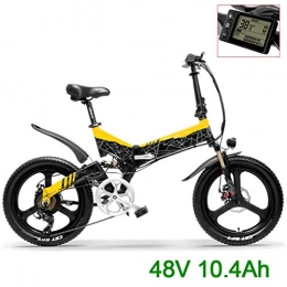 NYPB Bici elettriches NYPB Bici elettrica Pieghevole, con Display LCD E Sella Regolabili Potenza 400 W Batteria 48V 10.4Ah / 12.8AH Pneumatici 20 Pollici velocità Massima 25km / h Unisex Adulto, Black Yellow, 48V 10.4AH