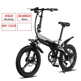 PXQ Bici elettriches PXQ 20" Bicicletta MTB pieghevole 48 V 12 Ah forcella piena sospensione e doppio ammortizzatore Adulti E-Bike 7 velocità in lega di alluminio bicicletta da strada con telecomando, Gray