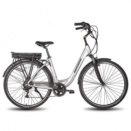 Hiland Bici elettriches Rockshark - Bicicletta elettrica in alluminio 700C, 7 marce, con batteria da 36 V, 10, 4 Ah, telaio grigio