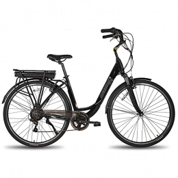 Hiland Bici Rockshark - Bicicletta elettrica in alluminio 700C, 7 marce, con batteria da 36 V, 10, 4 Ah, telaio nero