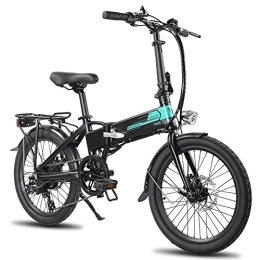 ROCKSHARK Bici ROCKSHARK Bicicletta elettrica pieghevole, in alluminio, 20 pollici, con freno a disco Shimano a 7 marce, leggera e in alluminio, con illuminazione, colore nero / bianco