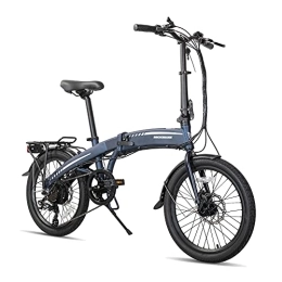 ROCKSHARK Bici elettriches ROCKSHARK Bicicletta elettrica pieghevole in alluminio da 20 pollici, bicicletta elettrica pieghevole Shimano 7 marce, freno a disco leggero in alluminio, nero / blu