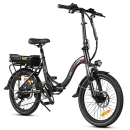 N\F Bici elettriches SAIWOO Bicicletta elettrica pieghevole da 20 pollici, dotata di Shimano 7 velocità, faro anteriore a LED, fanale posteriore del freno posteriore, supporto di ricarica per telefono USB, unisex