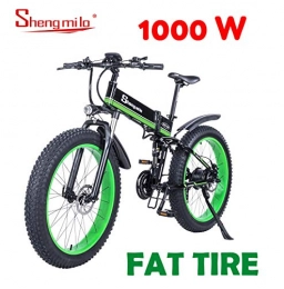 Shengmilo Bici elettriches Shengmilo Bafang Motor Bicicletta elettrica, 26 Pollice Montagna E-Bike, 4 Pollice Pneumatico Grasso, 13 ah batterie Incluse (Verde)