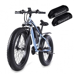 Shengmilo Bici elettriches Shengmilo-MX02S Bici elettriche con pneumatici spessi da 26 pollici, Mountain bike, Shimano 7 velocità, pedalata assistita, freno a disco idraulico (Blu-Due batterie)