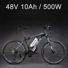 SMLRO Bici SMLRO 26" bicicletta elettrica della lega di alluminio della batteria al litio 48V 500W, bici elettrica di 27 velocit, MTB / mountain bike, adotta i freni a disco dell'olio (10Ah Nero Blu)