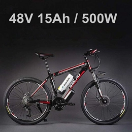 SMLRO Bici SMLRO 26" bicicletta elettrica della lega di alluminio della batteria al litio 48V 500W, bici elettrica di 27 velocit, MTB / mountain bike, adotta i freni a disco dell'olio (15Ah Nero rosso)