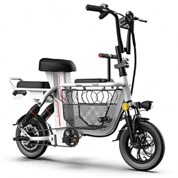 TGHY Bici Elettrica Pieghevole E-Bike da 12" 350W per Adulti Cestino di Grande capacità per La Spesa in Famiglia 3 Posti per Neonati e Bambini Batteria da 48V Doppi Ammortizzatori,Bianca,55km