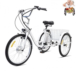 Generic Bici elettriches Tricicli elettrici per adulti a 3 ruote bici elettrica con ruota da 24 pollici per donna Low Step-Through Cruise Trike con batteria al litio rimovibile da 36 V 12 AH, cesto di carico (24 '', bianco)