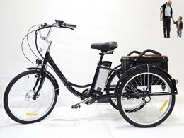 DYM Bici Triciclo da 24 pollici per adulti Triciclo elettrico Bicicletta a 3 ruote con batteria al litio cestello Il triciclo più vecchio può spingere e tirare il cestello posteriore I tricicli(24'' black)