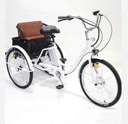 Triciclo elettrico adulto a 3 ruote per anziani bicicletta batteria al litio con illuminazione a LED nel cestello posteriore triciclo a pedali umani a tre ruote servoassistito (white,24'')