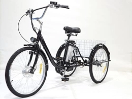 ZHANGXIAOYU Bici elettriches Triciclo elettrico per adulti a motore ibrido a 3 ruote 36V12AH batteria al litio con cesto posteriore allargato triciclo anziano per genitori carico massimo 150 kg regalo perfetto (black, 24'')