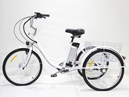 MAYIMY Bici elettriches Triciclo elettrico per adulti a motore ibrido a 3 ruote 36V12AH batteria al litio con cesto posteriore allargato triciclo anziano per genitori carico massimo 150 kg regalo perfetto (white, 24'')