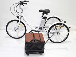 NBWE Bici elettriches Triciclo elettrico per adulti da 24 pollici con sedile 36V12AH Cesto triciclo per anziani ibrido a 3 ruote con ruote e asta di spinta Regalo per i genitori per viaggiare(white 36v12ah)