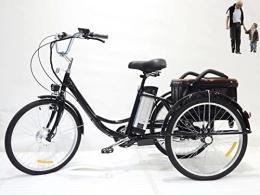 MAYIMY Bici Triciclo elettrico per adulti da 24 pollici con sedile Il triciclo anziano ​assistito da batteria al litio a 3 ruote può spingere e tirare il cestello posteriore tricicli(24'' black)