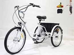 MAYIMY Bici elettriches Triciclo elettrico per adulti Il triciclo elettrico ibrido a 3 ruote 36V12AH con batteria al litio con cestello allargato push-pull è un regalo perfetto leggero e confortevole (white, 24inch)