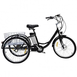 MAYIMY Bici Triciclo per adulti da 24 pollici triciclo elettrico con batteria al litio ibrido a 3 ruote, con cestello posteriore per un rapido montaggio 36V12AH regalo perfetto per genitori(black, 24'')