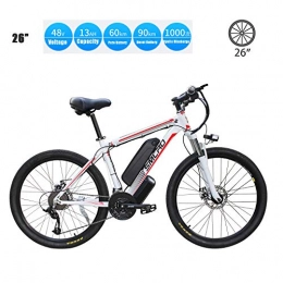 UNOIF Elettrica Bici elettrica Mountain Bike, Electric City Ebike Bicicletta con 350W Brushless Motore Posteriore 26" per Gli Adulti, 48V / 13Ah Batteria al Litio Rimovibile,White Red