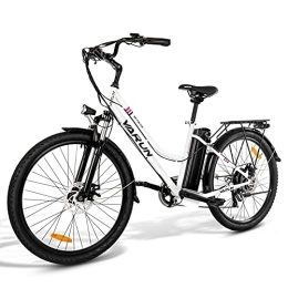 VARUN Bici elettriches VARUN Bicicletta elettrica da uomo e da donna, 26 pollici, Shimano a 7 marce, con motore da 250 W, 36 V, 10, 4 Ah（360WH）, batteria agli ioni di litio per adulti (Nero) (bianco)