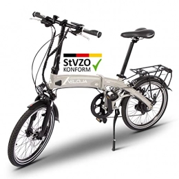 VELOJA Bici elettriches Veloja Bicicletta elettrica pieghevole da 20 pollici, con motore a mozzo posteriore da 250 W, distanza fino a 100 km, 9 marce, 5 livelli di supporto, in alluminio, 21 kg, prodotto in UE