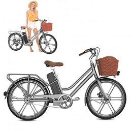 WSCQ Bici elettriches Women Bicicletta Elettrica da Città, 24" E-Bike Rimovibile agli Ioni di Litio da 36 V / 10Ah Motore 250W con Cestino per Biciclette, Grigio