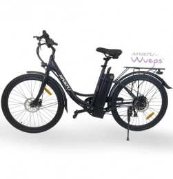 Wueps Bicicletta elettrica da 26" per uomo e donna, cambio Shimano, motore a lunga durata, batteria a lunga durata, prodotta in UE - 25 km/h | freni a disco, luce LED (nero)