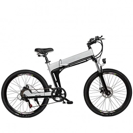 WXDP Bici elettriches WXDP Mountain Bike elettrica semovente per adulti, telaio in lega di alluminio, 26 pollici pieghevole City E-Bike doppio freno a disco 7 velocità 48 V batteria rimovibile, argento, A 10AH