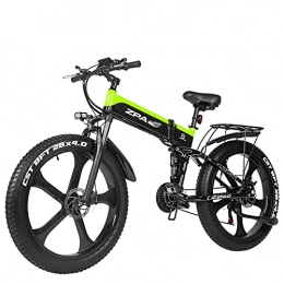 WZW Bici elettriches WZW MX3 1000W Pieghevole Bicicletta Elettrica per Adulti 48V17Ah 4.0 Grasso Pneumatico Montagna Ebike Kit Insieme a USB 21 velocità Ingranaggi Uomini Donne Elettrico Bicicletta (Colore : Verde)